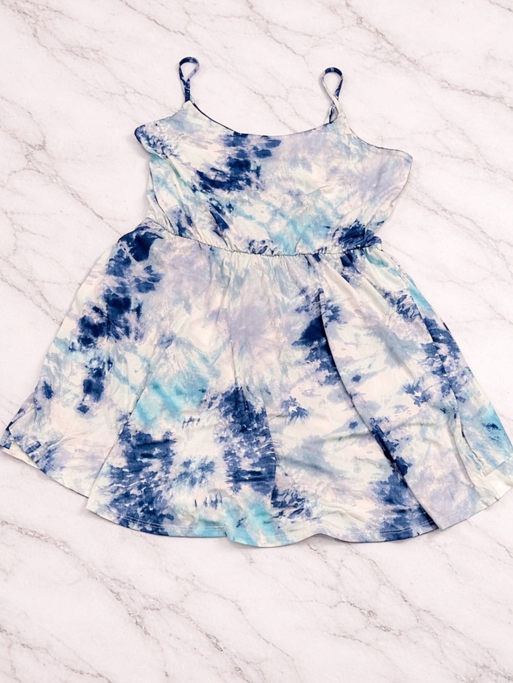 Boutique Blue Tie Dye Dress Romper 2X/3X Plus Size Stretch Adjustable Straps